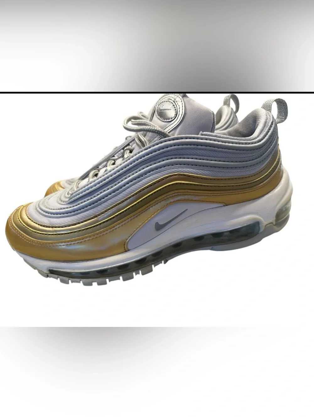Nike Air Max 97 Women’s 7.5 Metallic Gold Silver Running Shoes AQ4137-001